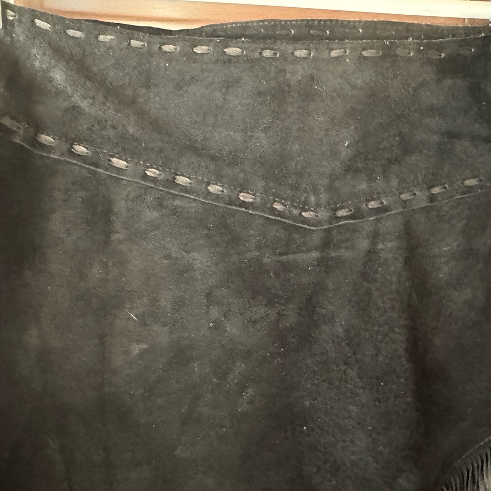 bebe Asymmetrical Black Leather Fringe Skirt - Picture 3 of 6